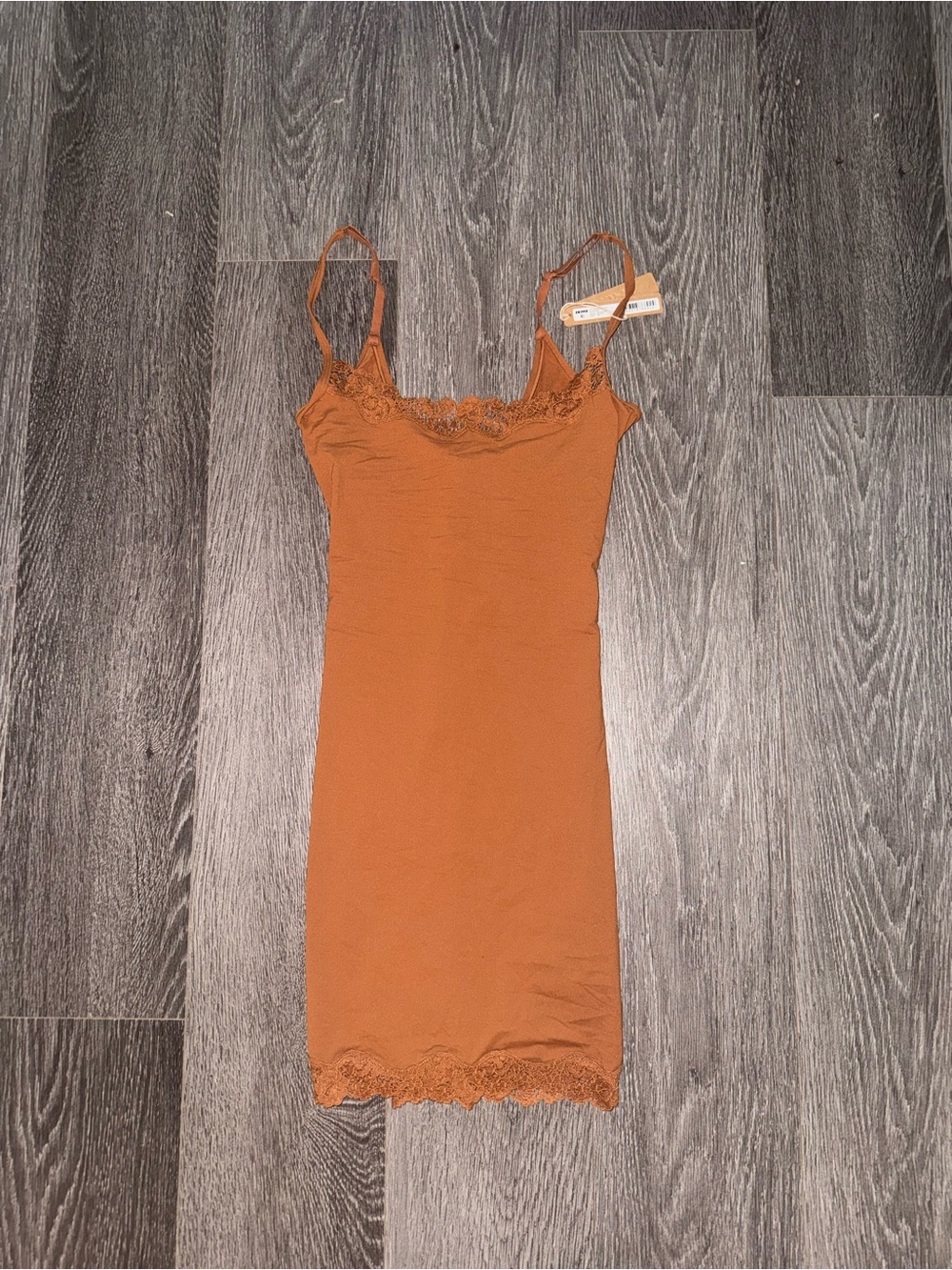 SKIMS Lace-Trim Slip Dress - Rust Orange